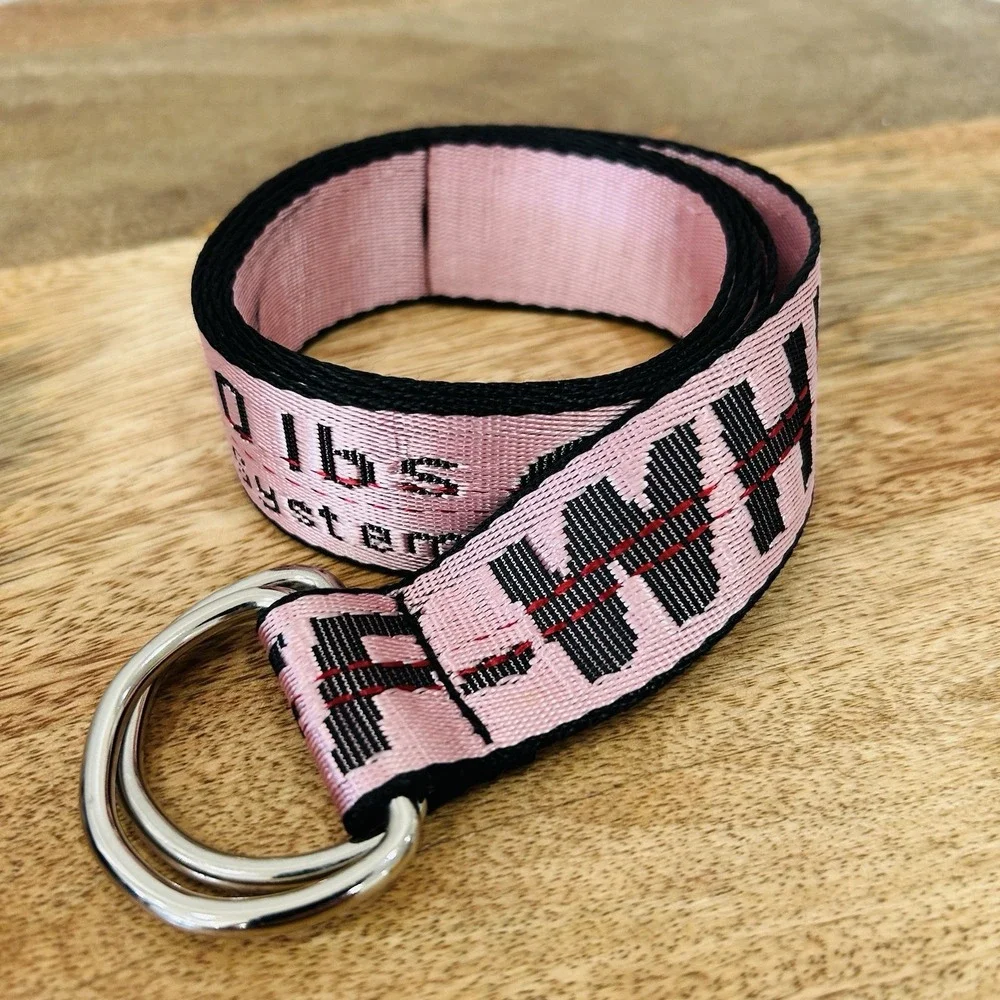 Off White Pink Industrial D-Ring Belt Tow Strap Overall Length 53